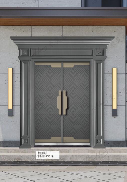 帶門(mén)頭門(mén)柱鑄鋁門(mén)